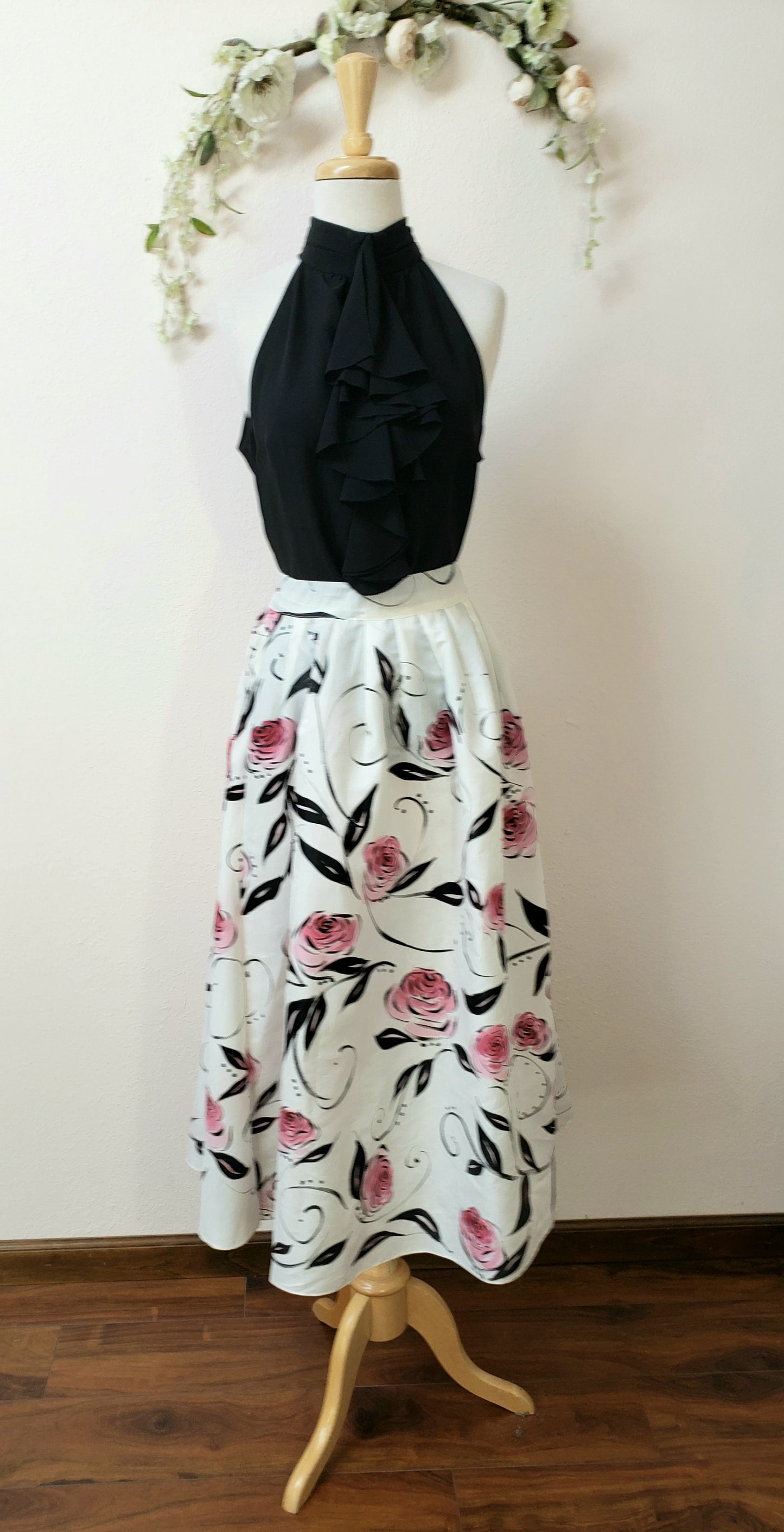 Handpainted floral skirt