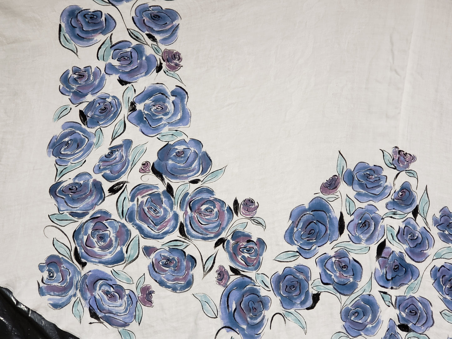 Handpainted black and blue rose skirt