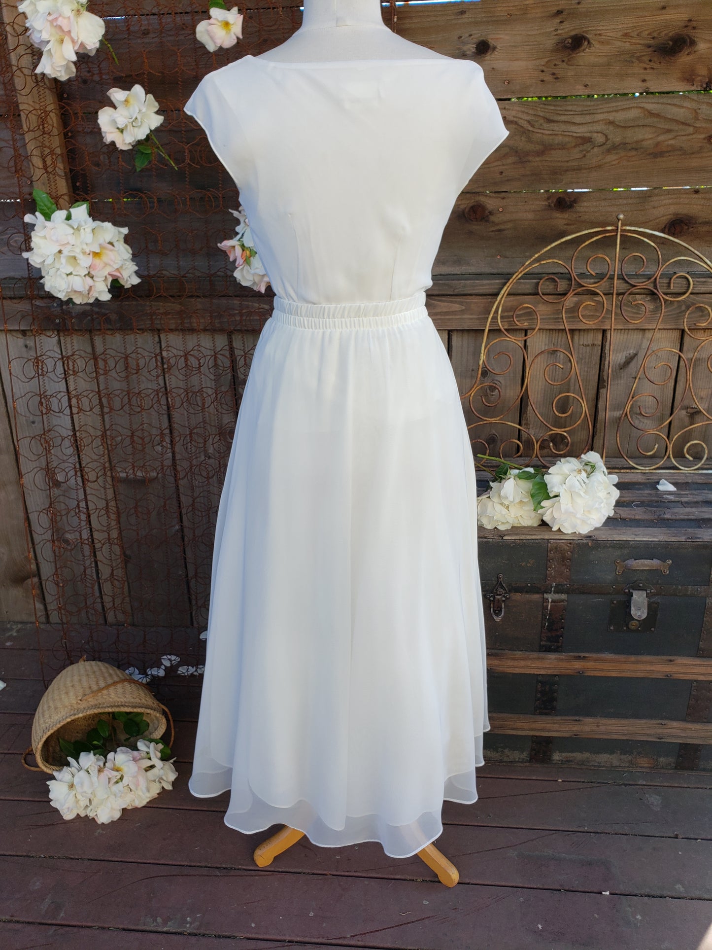 Handpainted peach rose chiffon skirt