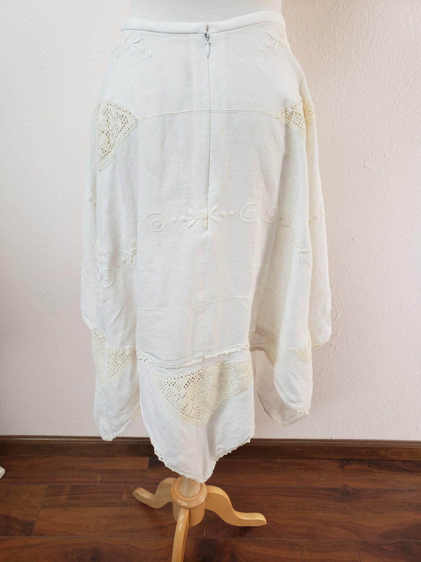 Vintage cream embroidered hankerchief skirt