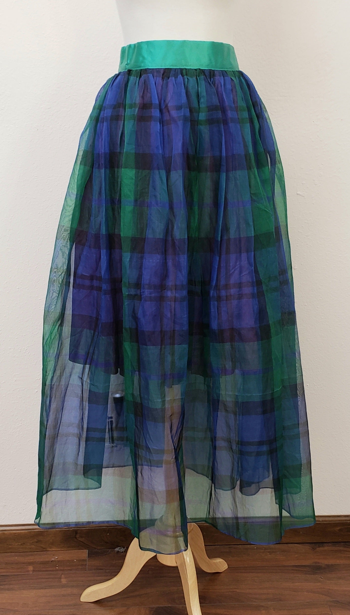 Vintage blue and green plaid skirt