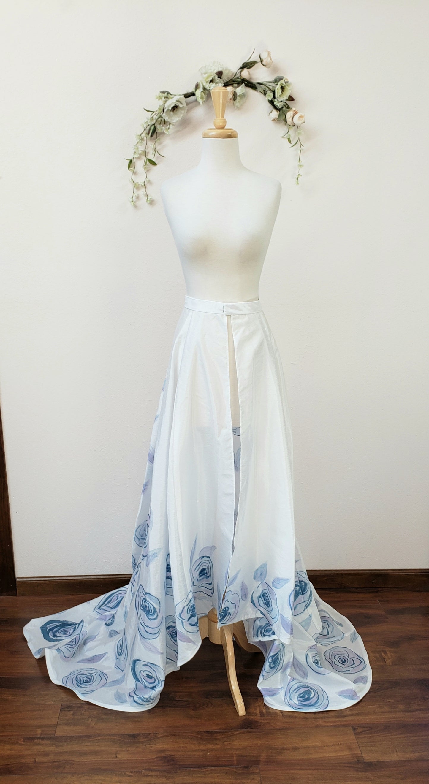 Handpainted blue rose skirt