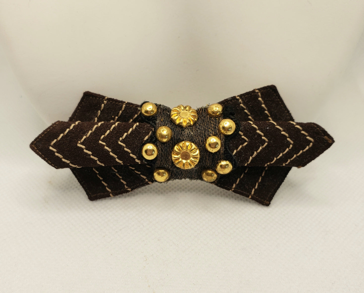 Brown leather bow tie pin
