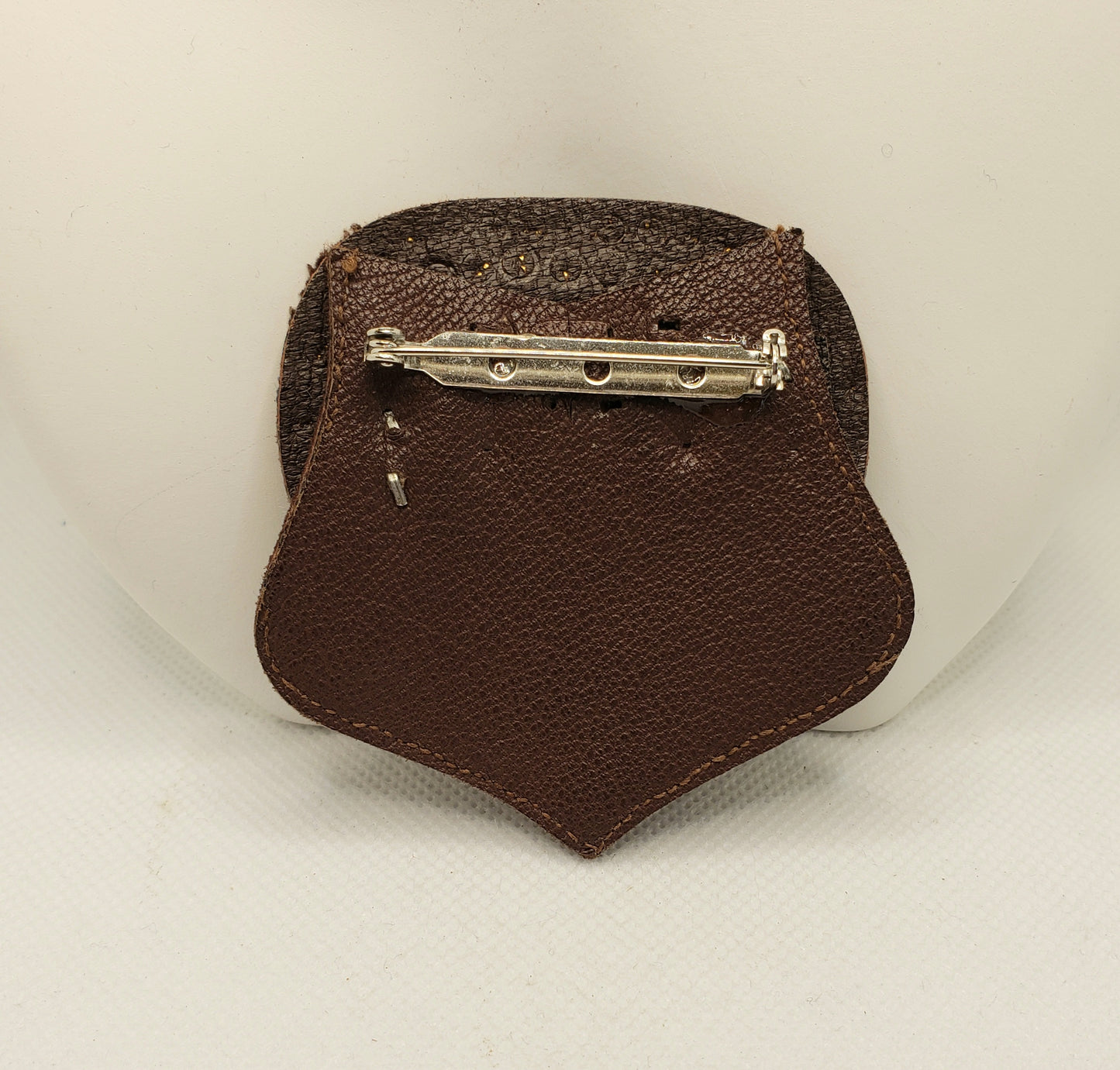 Vintage brown leather brooch