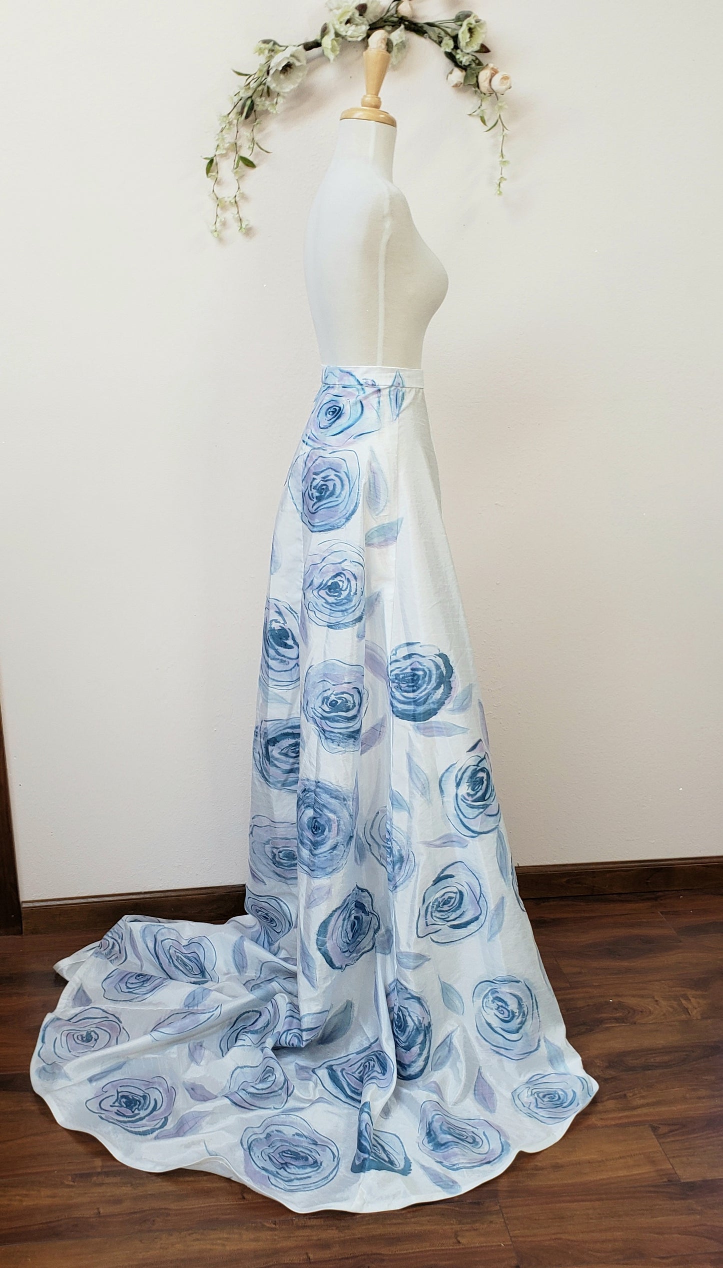 Handpainted blue rose skirt