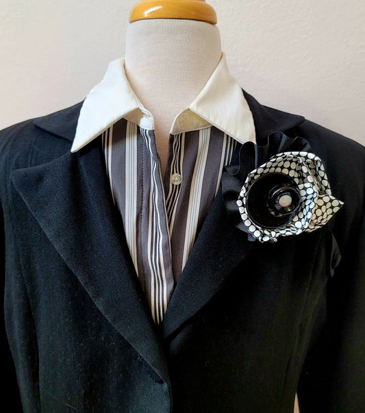 Black and white checked brooch