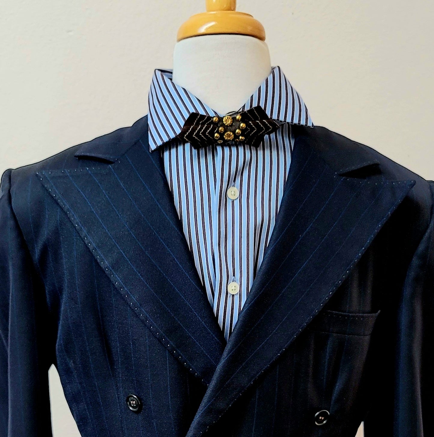 Brown leather bow tie pin