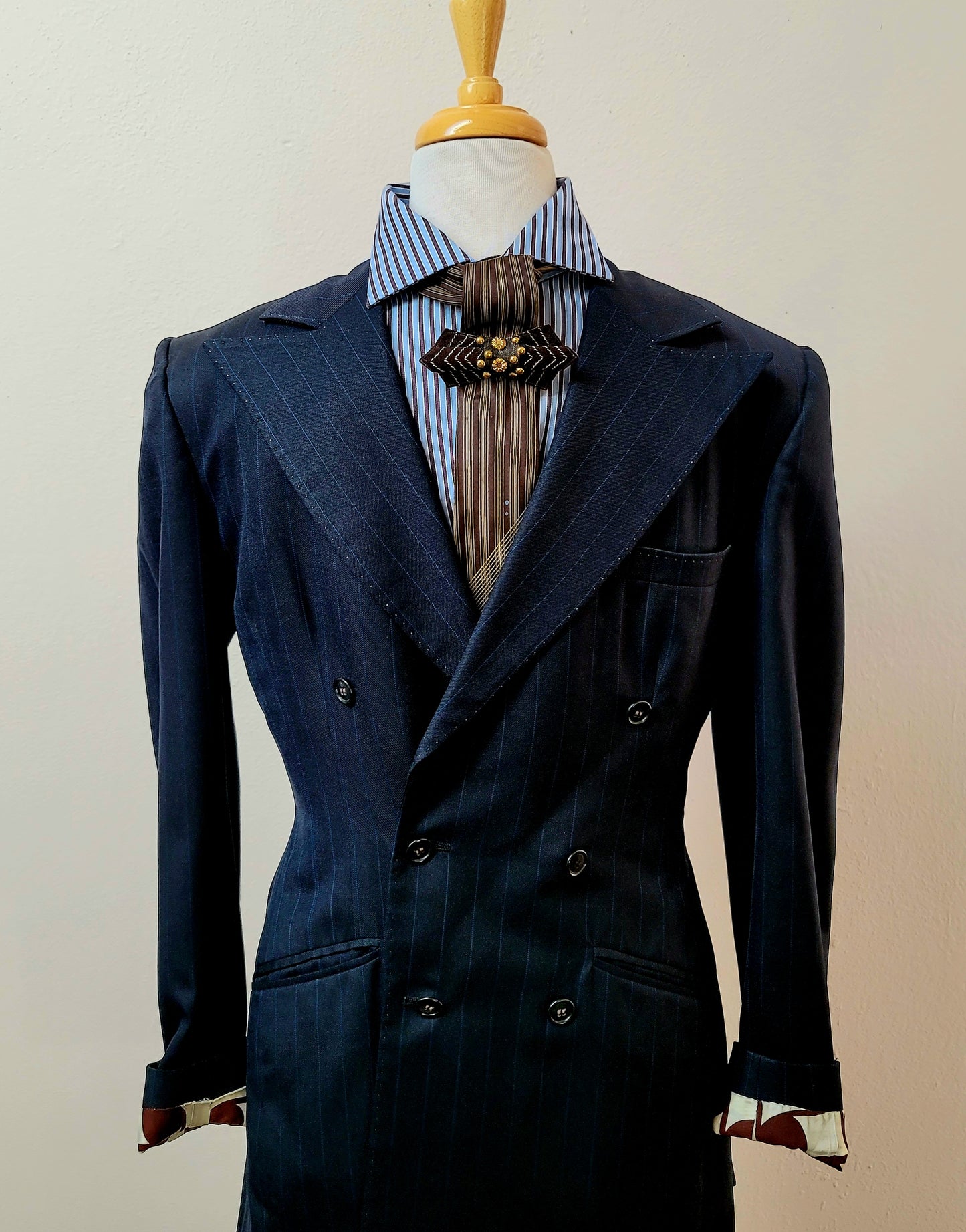 Brown leather bow tie pin