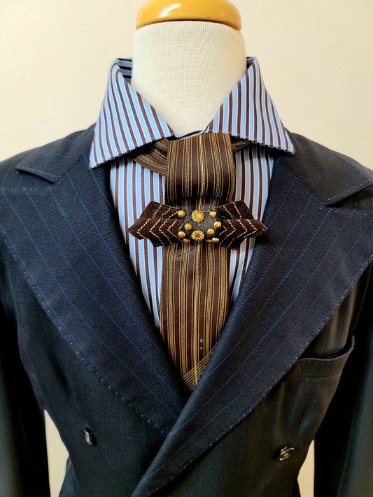 Brown leather bow tie pin