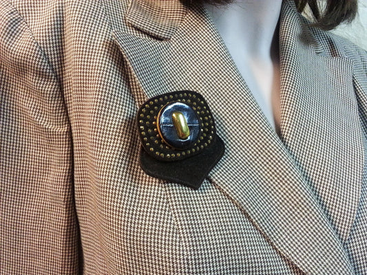 Vintage brown leather brooch