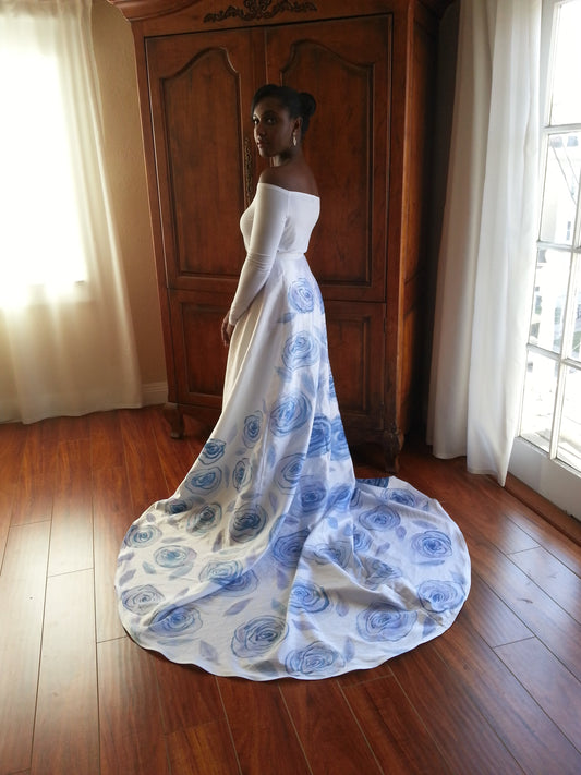 Handpainted blue rose skirt