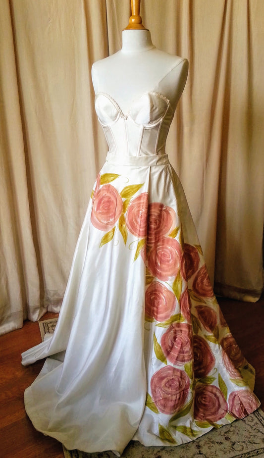 Handpainted peach roses skirt