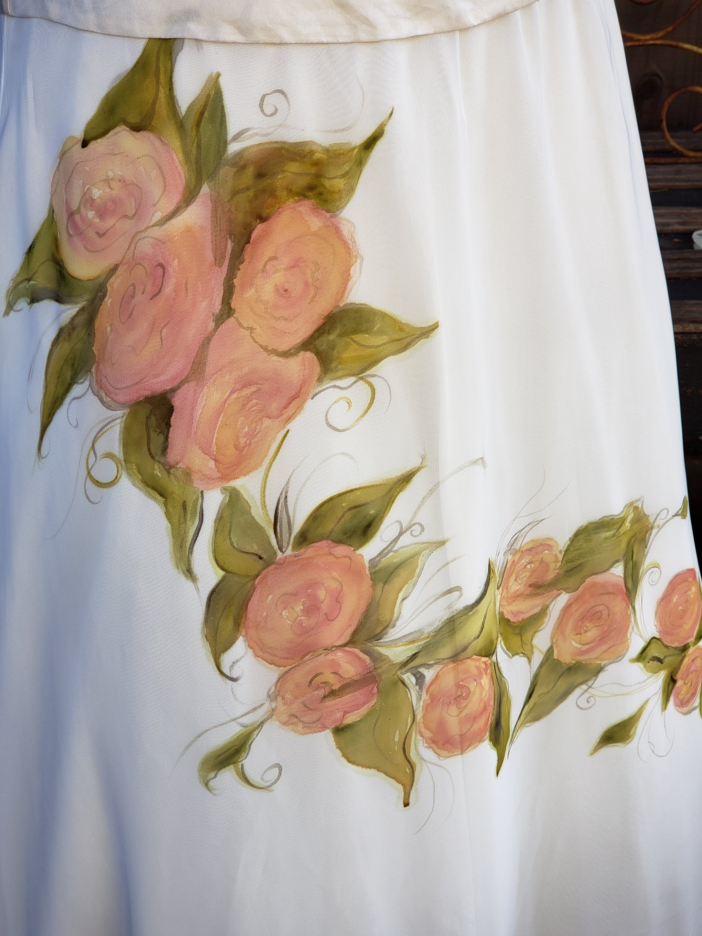 Handpainted peach rose chiffon skirt