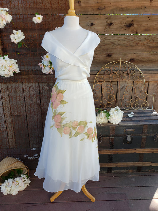 Handpainted peach rose chiffon skirt