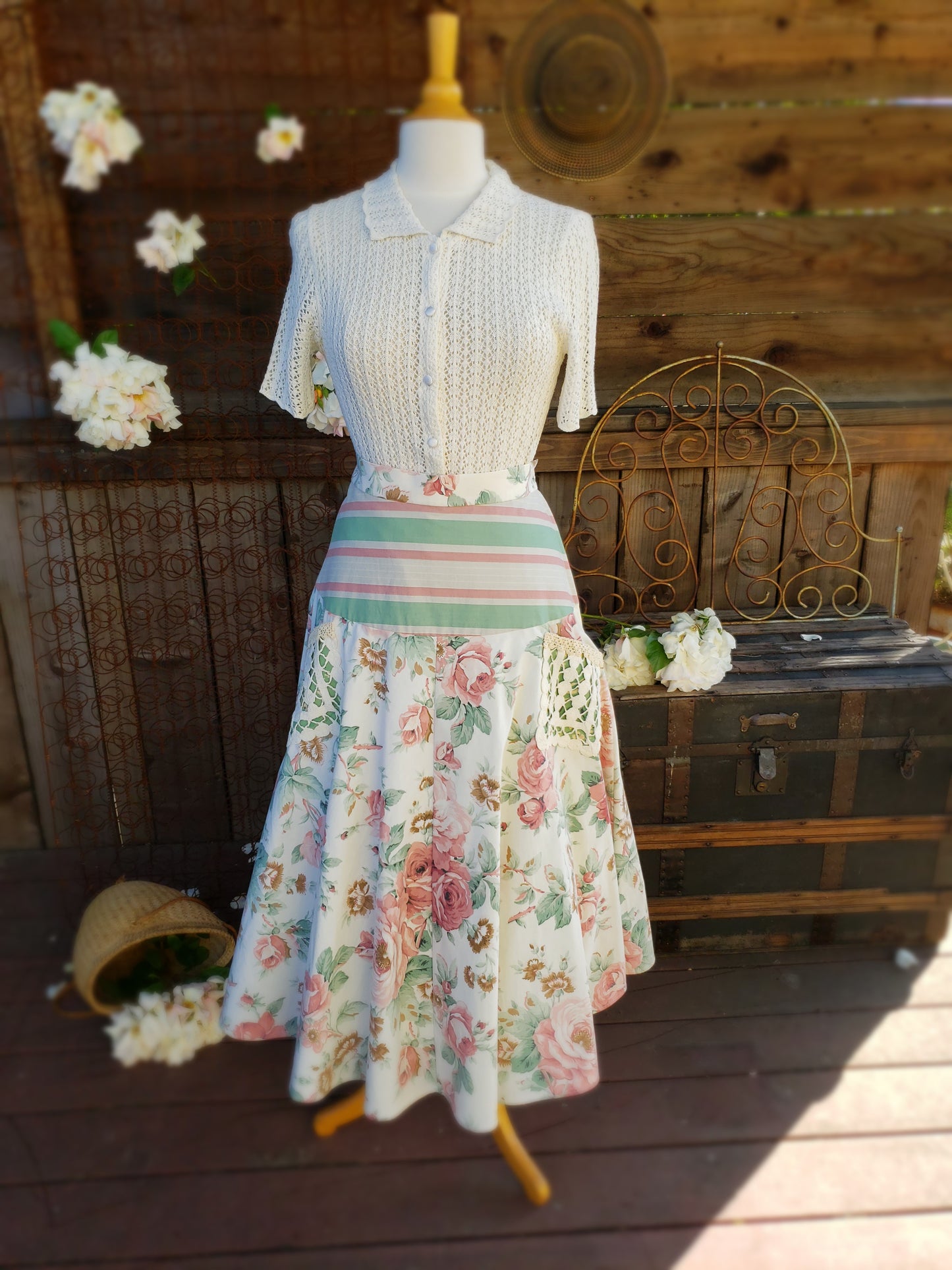 Handmade floral and stripe skirt