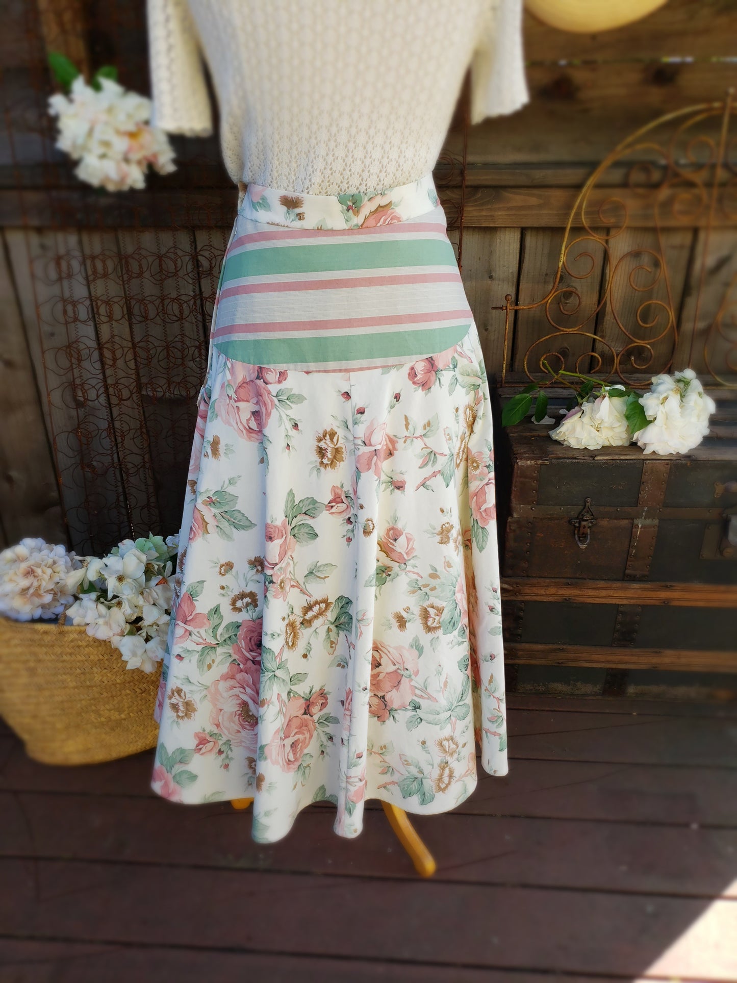 Handmade floral and stripe skirt