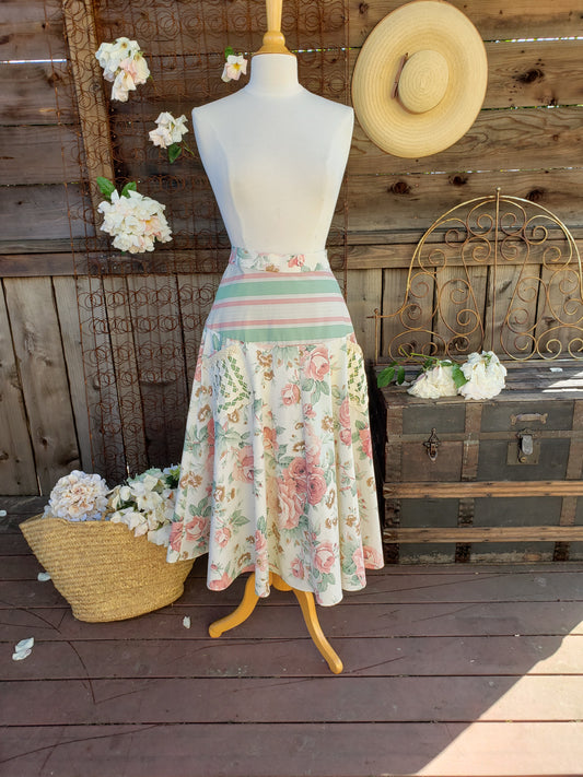 Handmade floral and stripe skirt