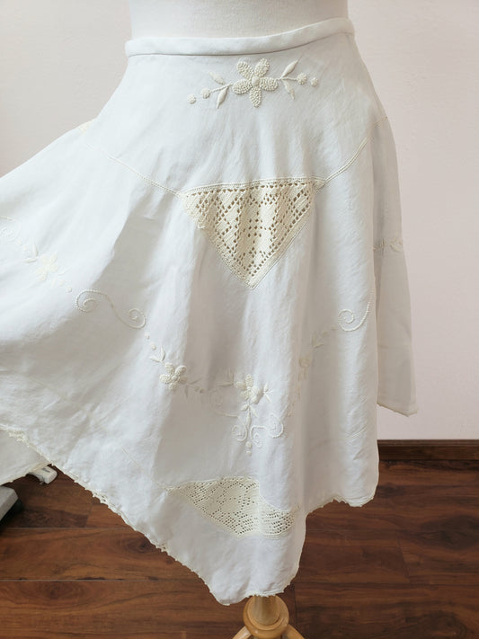 Vintage cream embroidered hankerchief skirt