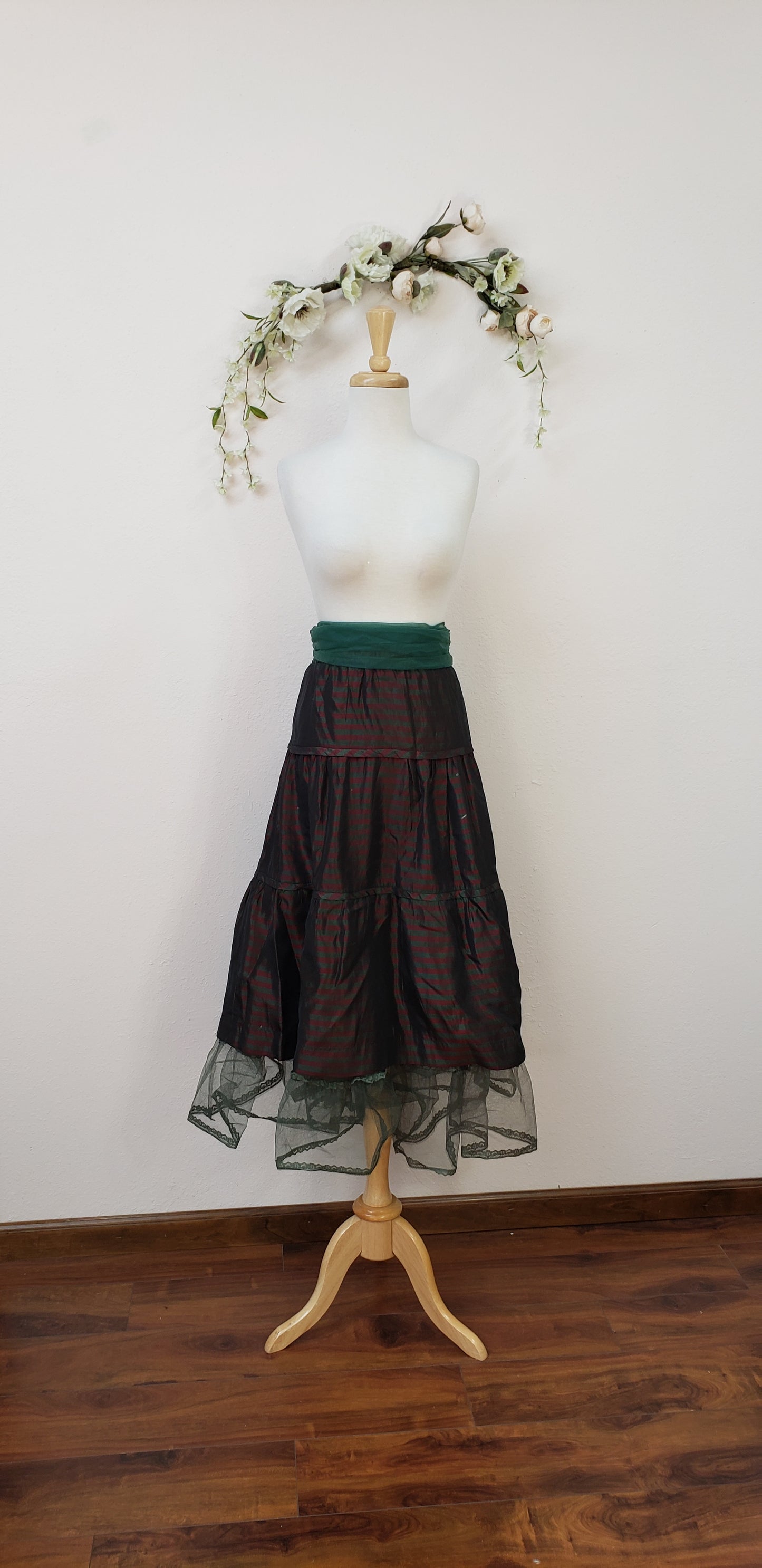 Vintage green and red striped skirt